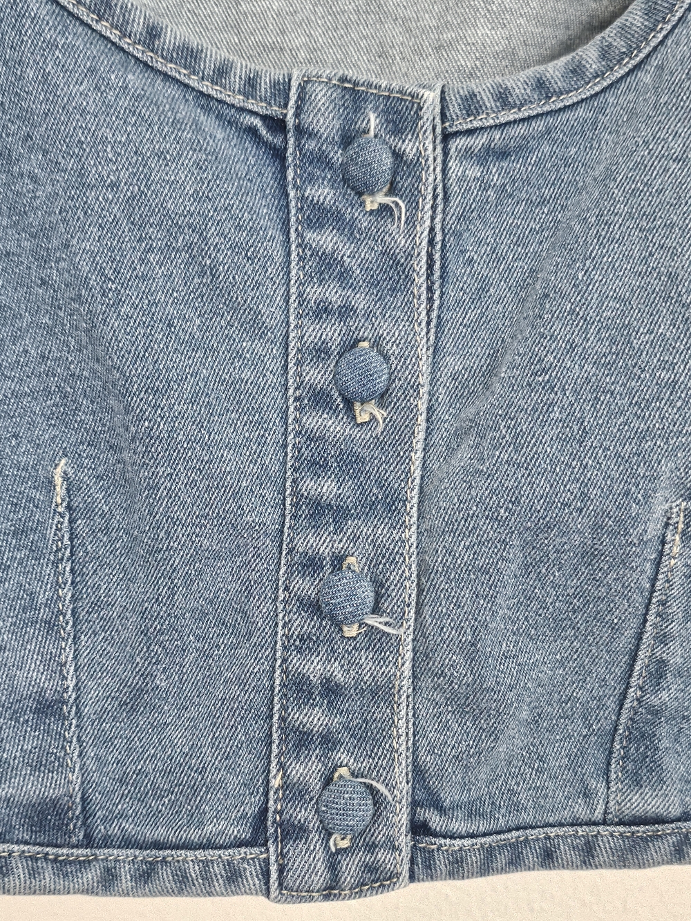 Forever 21 Blue Denim Puff-Sleeve Cropped Button-Front Top Sz S Festival Cowgirl - Picture 4 of 6